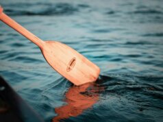 brown wooden paddle on body of water during daytime
