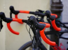 a close up of two bikes parked next to each other