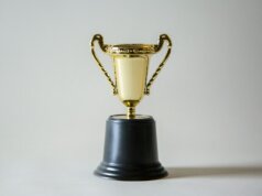 yellow and white trophy