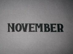 a black and white photo of the word november